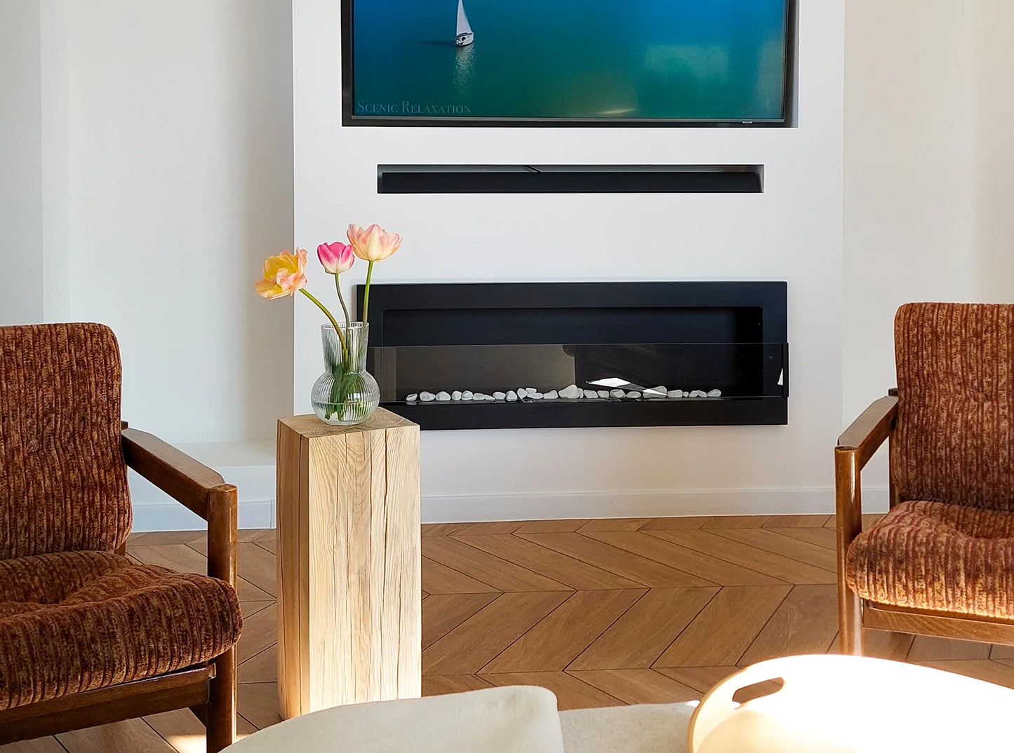 Bio-ethanol wandhaard 1200x400 zwart mat (structuur) met glas – moderne sfeerhaard zonder schoorsteen