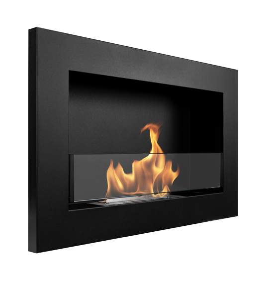 Bio-ethanol wandhaard 65x40 cm Slim zwart mat met glas – moderne sfeerhaard zonder schoorsteen