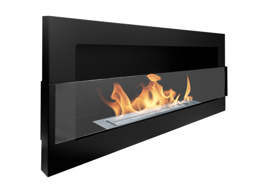 Bio-ethanol wandhaard 90x40 cm zwart mat (structuur) met glas – moderne sfeerhaard zonder schoorsteen