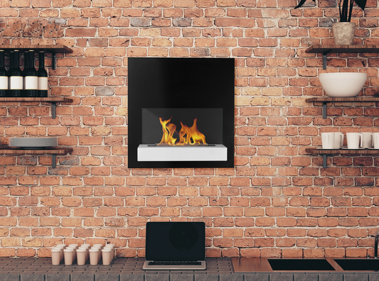 Bio-ethanol wandhaard 45x47 cm zwart-wit met glas – modern design
