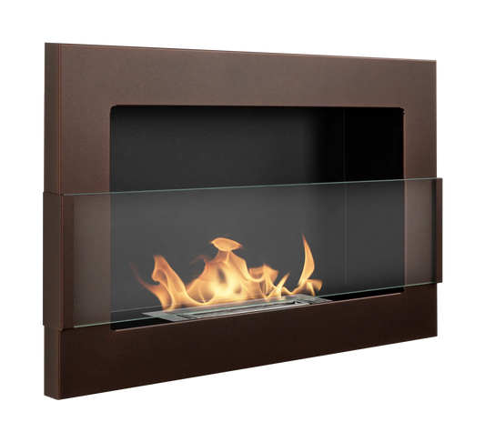 Bio-ethanol wandhaard 65x40 cm bruin mat (structuur) met glas – moderne sfeerhaard zonder schoorsteen