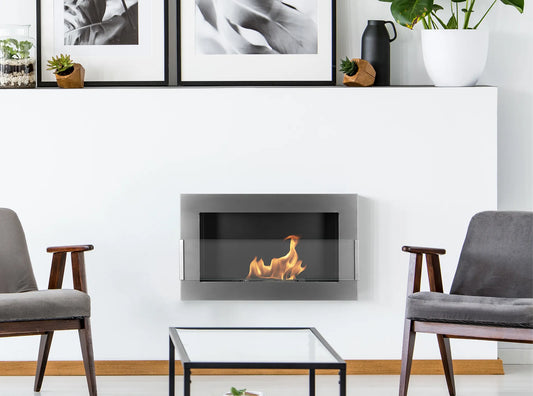 Bio-ethanol wandhaard 65x40 cm inox met glas – moderne design haard
