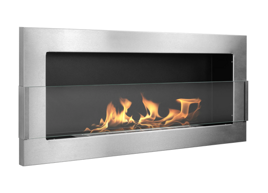 Bio-ethanol wandhaard 90x40 cm RVS inox met glas – moderne sfeerhaard zonder schoorsteen