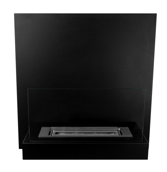 Bio-ethanol wandhaard 45x47 cm zwart mat met glas – compact design