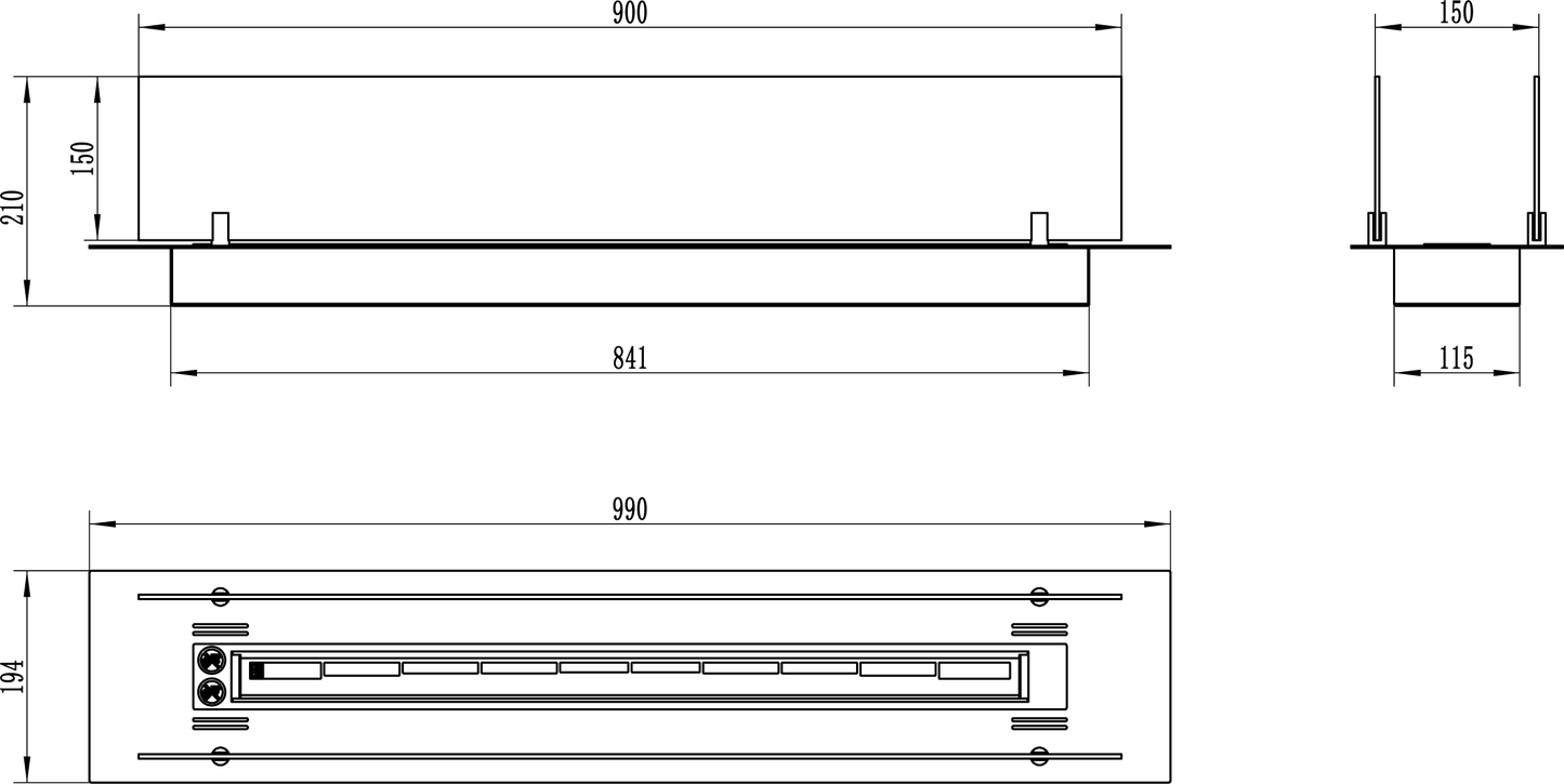 Einbau-Bioethanolkamin 100 cm Schwarz Matt mit Glas – modernes Design