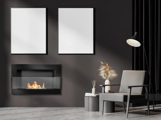 Bio-ethanol wandhaard 65x40 cm zwart hoogglans met glas – modern design