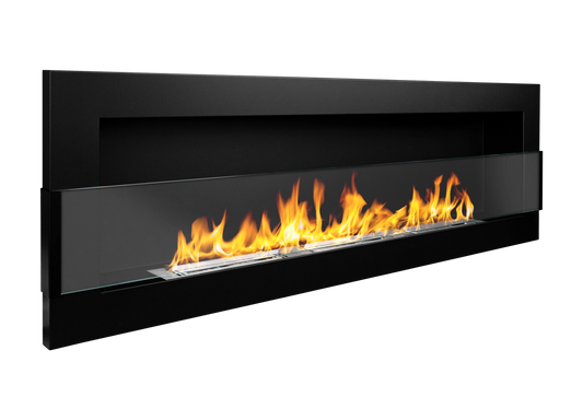 Bio-ethanol wandhaard 1200x400 zwart mat (structuur) met glas – moderne sfeerhaard zonder schoorsteen