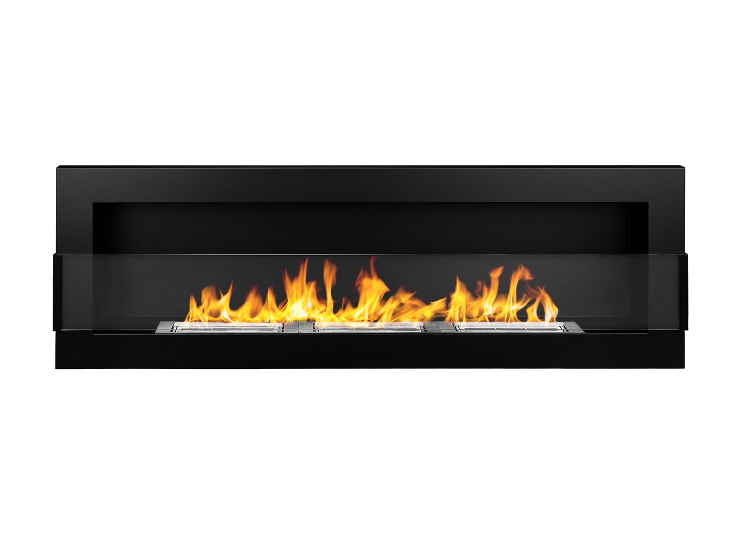 Bio-ethanol wandhaard 1200x400 zwart mat (structuur) met glas – moderne sfeerhaard zonder schoorsteen
