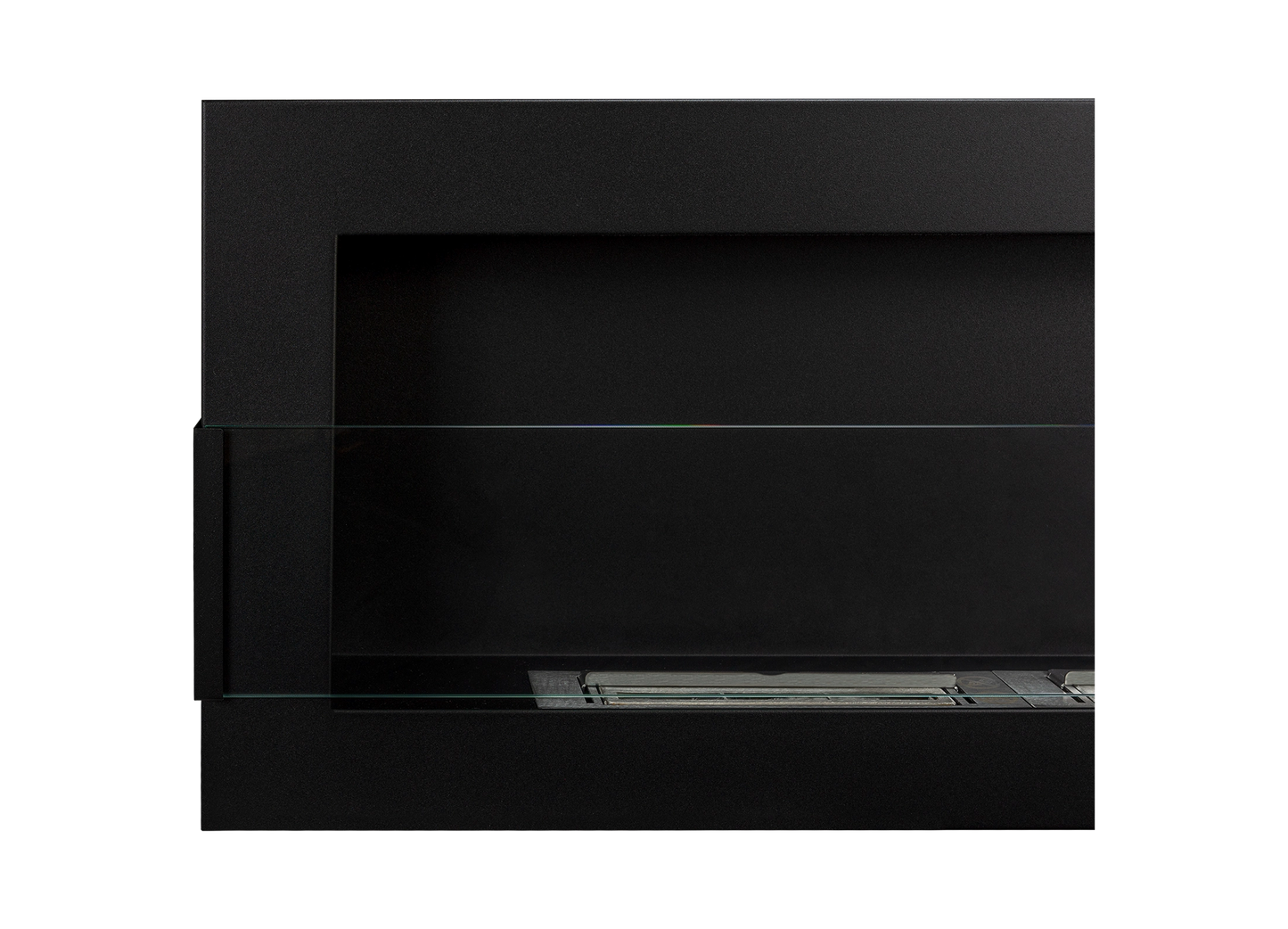Bio-ethanol wandhaard 1200x400 zwart mat (structuur) met glas – moderne sfeerhaard zonder schoorsteen
