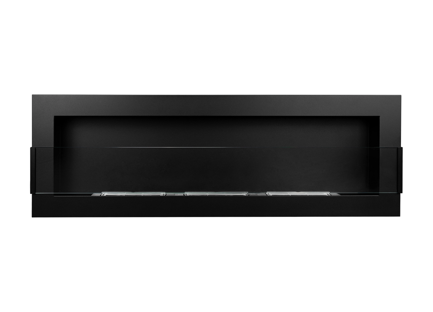 Bio-ethanol wandhaard 1200x400 zwart mat (structuur) met glas – moderne sfeerhaard zonder schoorsteen