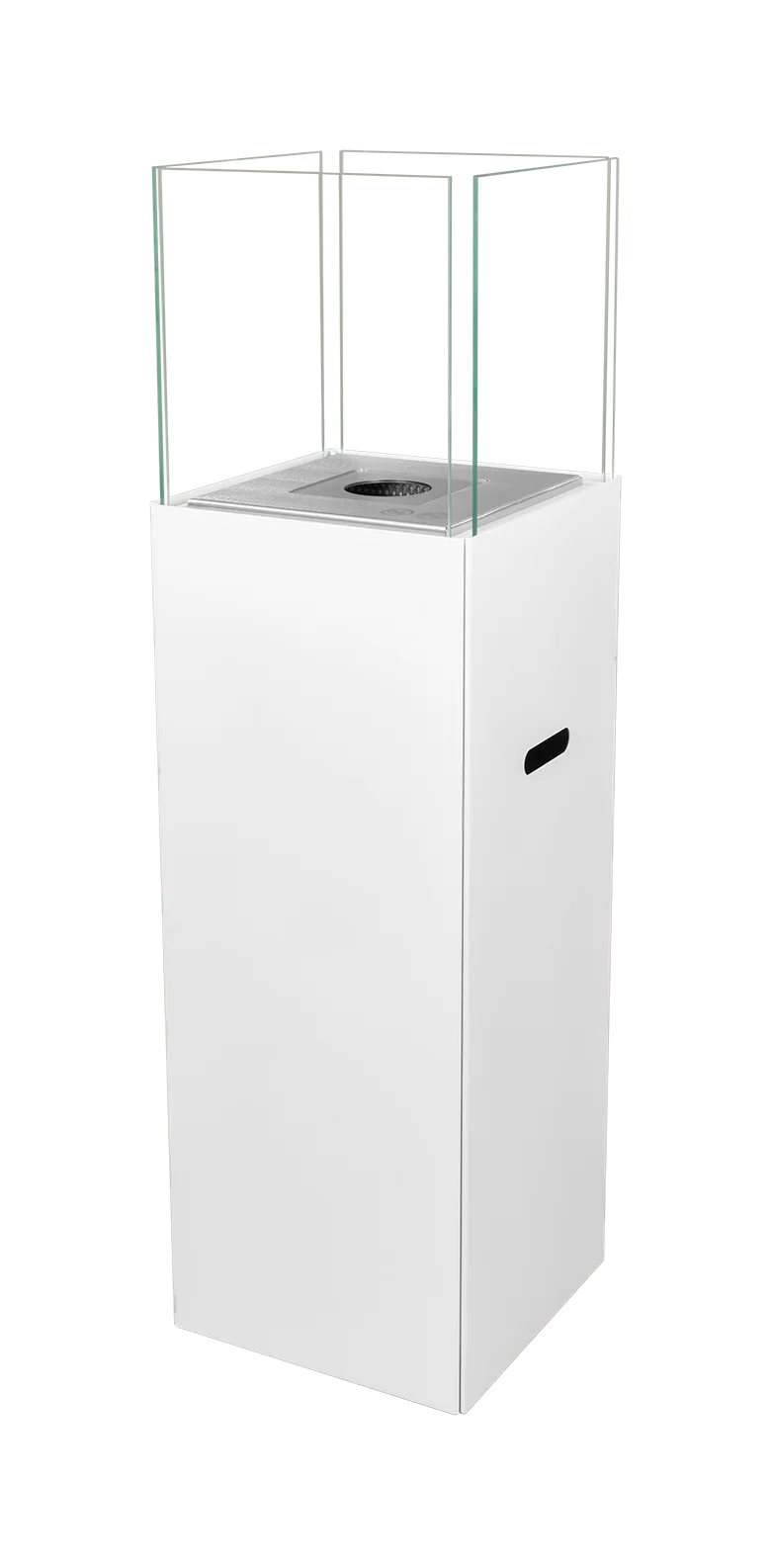 Vrijstaande bio-ethanol haard PATIO BESTIA wit – luxe buitenhaard met glas en 3L brander, moderne sfeerhaard zonder rook