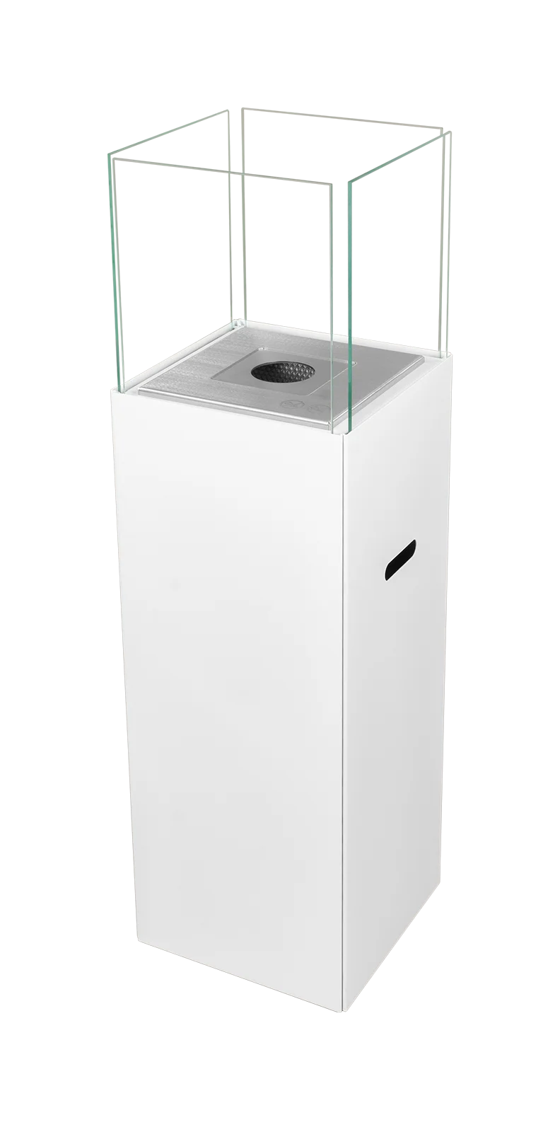 Vrijstaande bio-ethanol haard PATIO BESTIA wit – luxe buitenhaard met glas en 3L brander, moderne sfeerhaard zonder rook