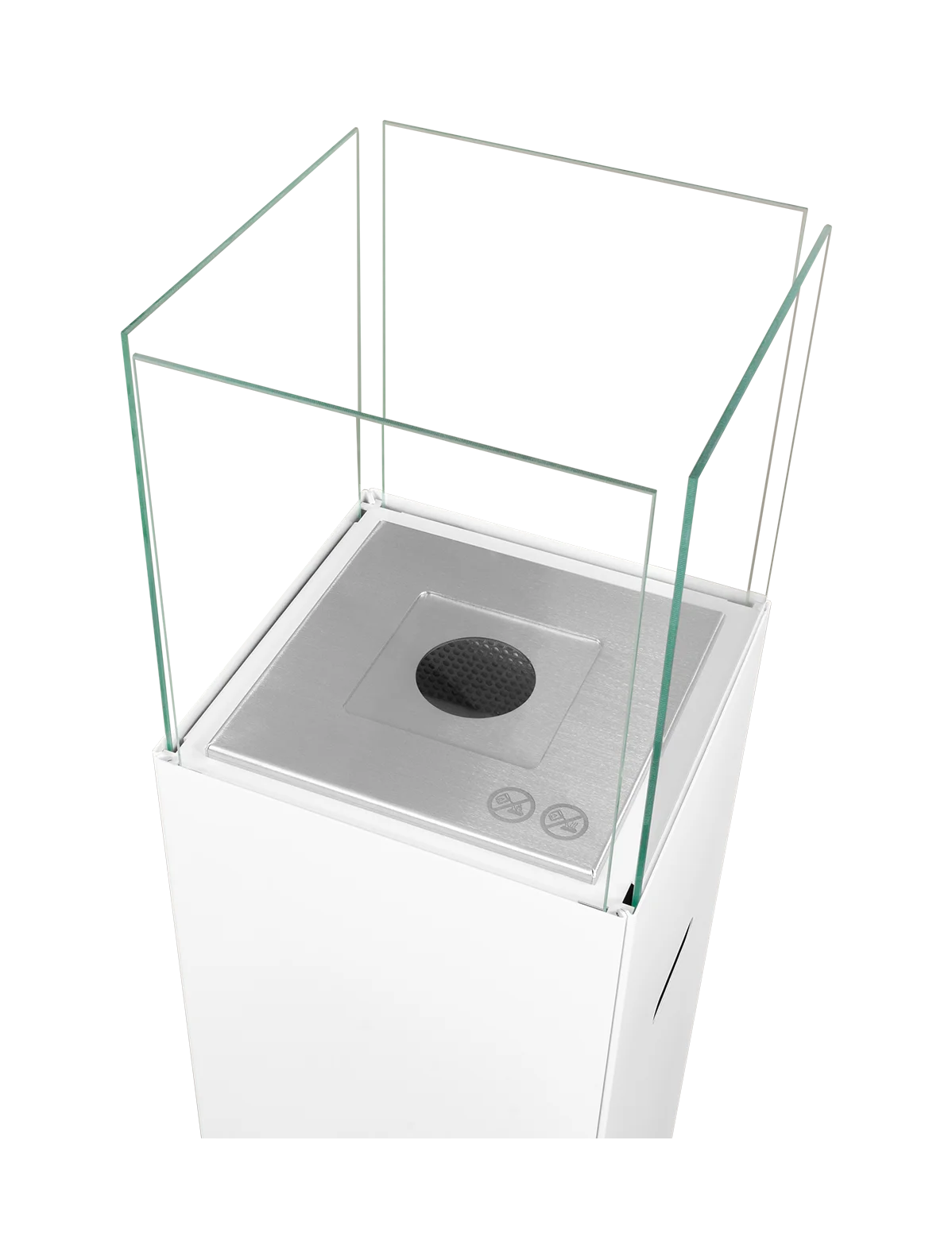 Vrijstaande bio-ethanol haard PATIO BESTIA wit – luxe buitenhaard met glas en 3L brander, moderne sfeerhaard zonder rook