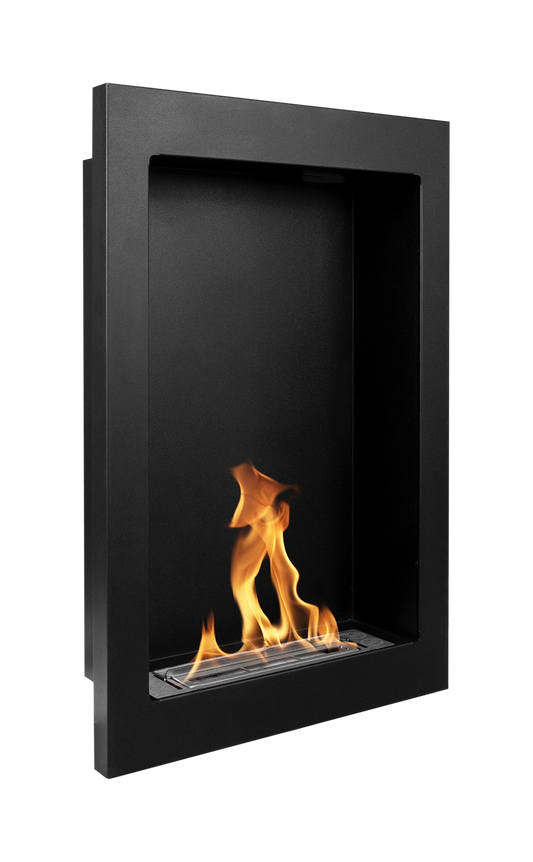 Bio-ethanol wandhaard vertical zwart mat (structuur) met glas – moderne sfeerhaard zonder schoorsteen