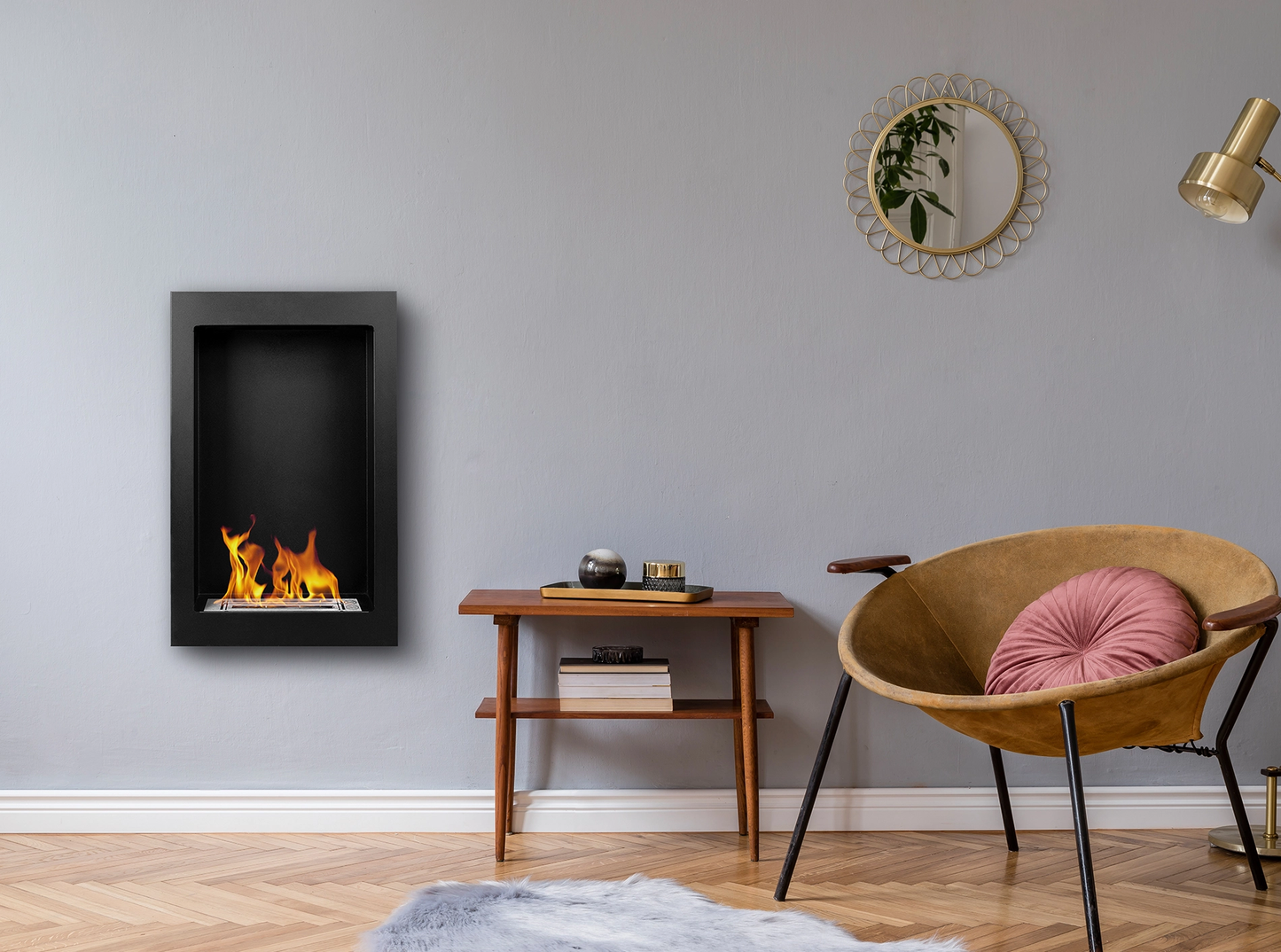 Bio-ethanol wandhaard vertical zwart mat (structuur) met glas – moderne sfeerhaard zonder schoorsteen