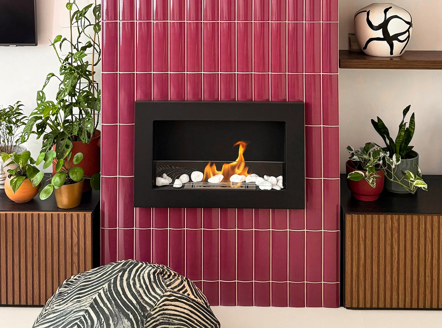 Bio-ethanol wandhaard 65x40 cm Slim zwart mat met glas – moderne sfeerhaard zonder schoorsteen