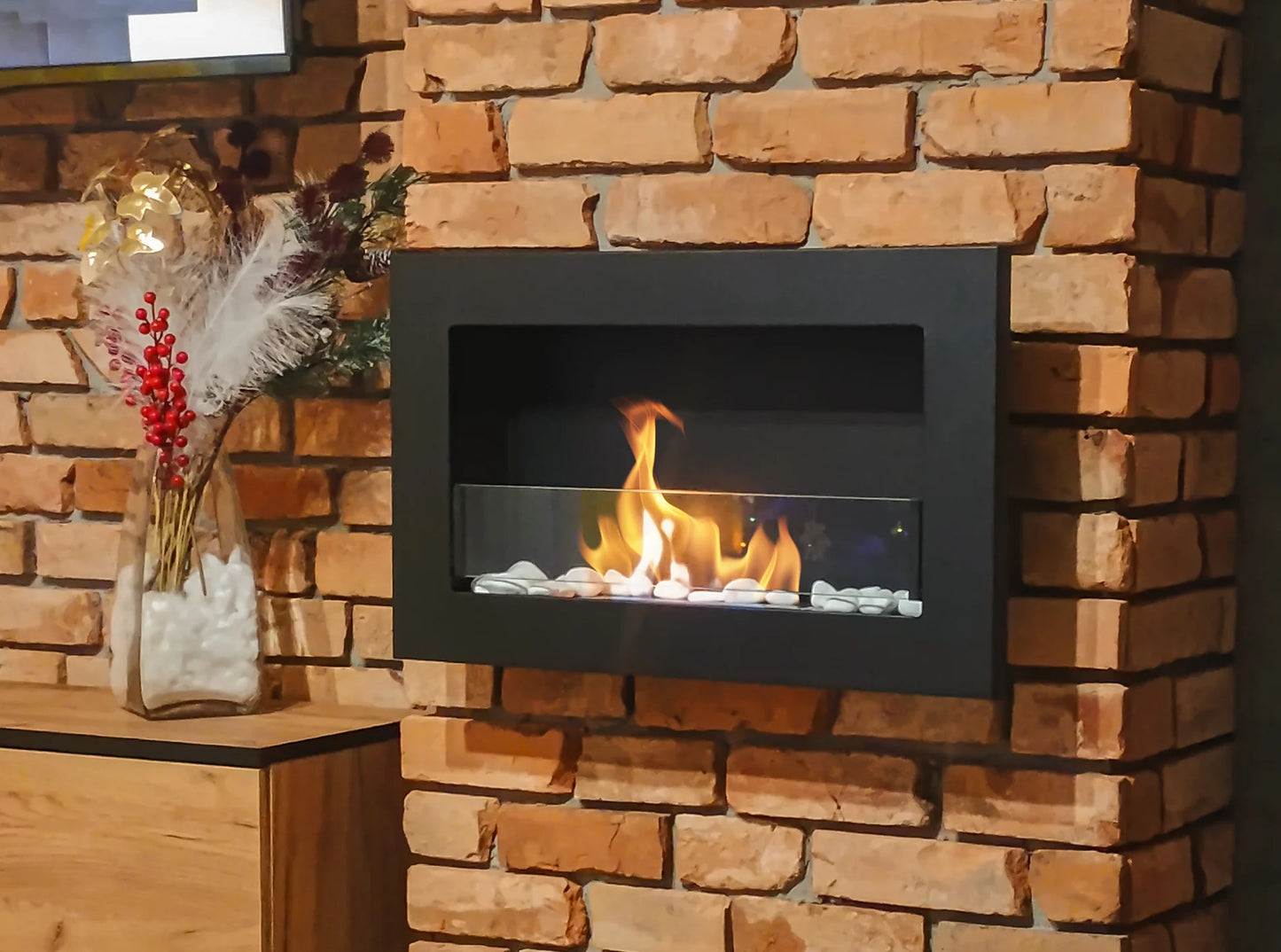 Bio-ethanol wandhaard 65x40 cm Slim zwart mat met glas – moderne sfeerhaard zonder schoorsteen