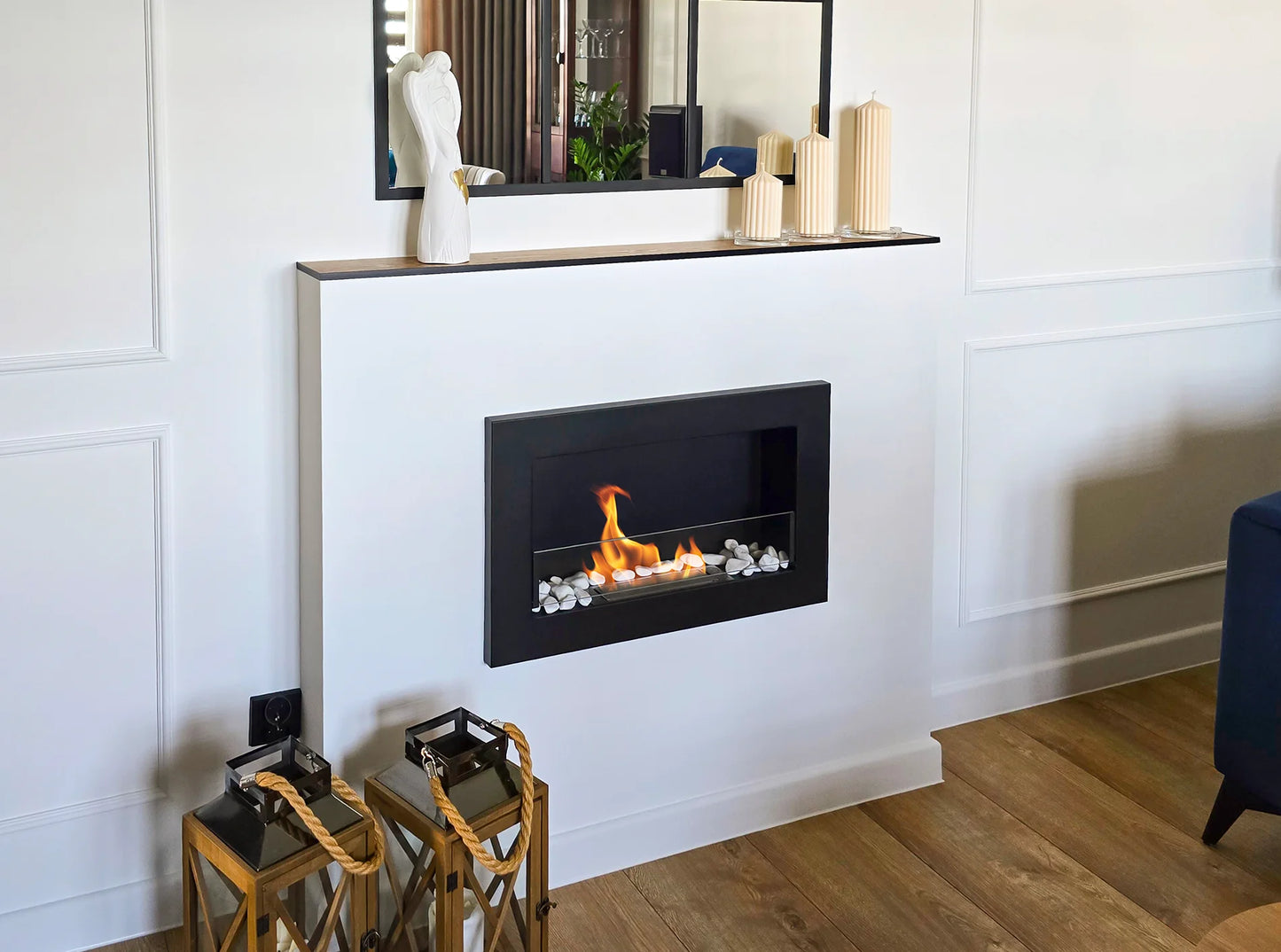 Bio-ethanol wandhaard 65x40 cm Slim zwart mat met glas – moderne sfeerhaard zonder schoorsteen