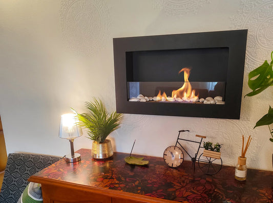 Bio-ethanol wandhaard 65x40 cm Slim zwart mat met glas – moderne sfeerhaard zonder schoorsteen