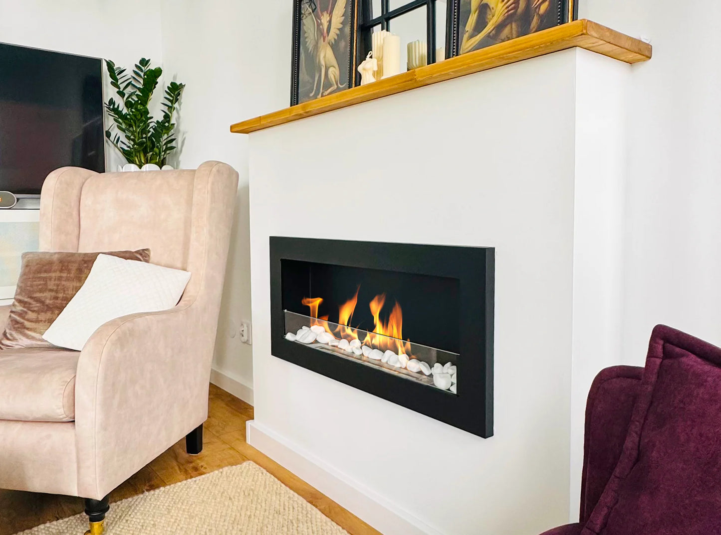 Bioethanol-Wandkamin 900x400 Slim schwarz mit Glas – moderner Kamin ohne Schornstein