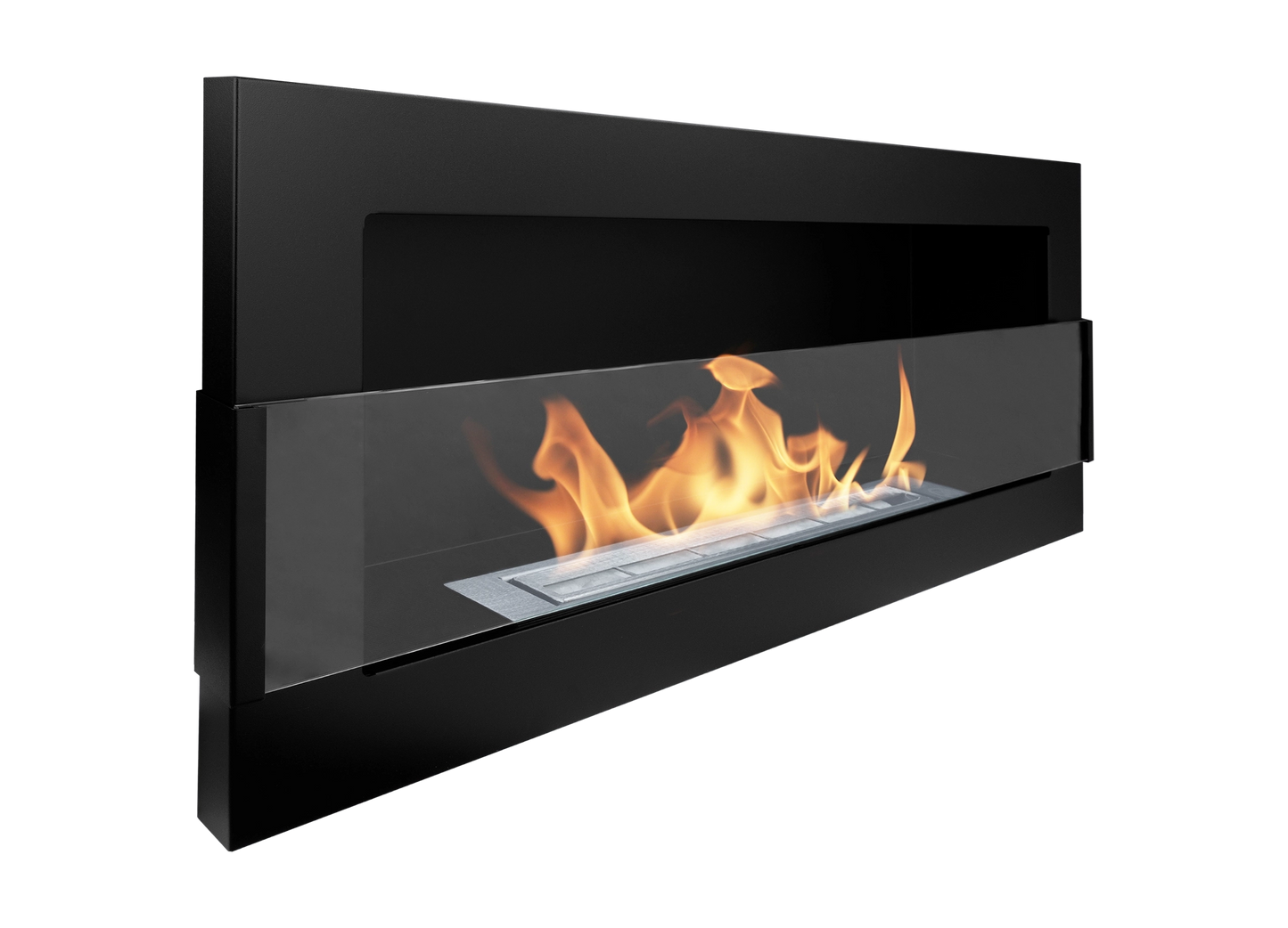 Bio-ethanol wandhaard 90x40 cm zwart mat (structuur) met glas – moderne sfeerhaard zonder schoorsteen