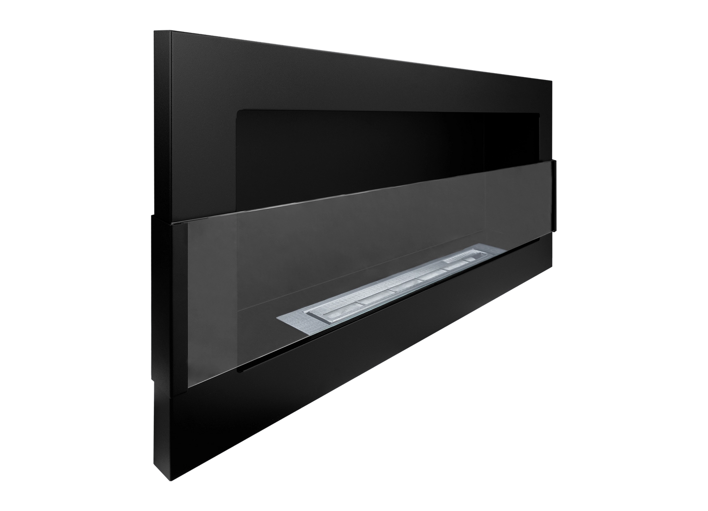 Bio-ethanol wandhaard 90x40 cm zwart mat (structuur) met glas – moderne sfeerhaard zonder schoorsteen