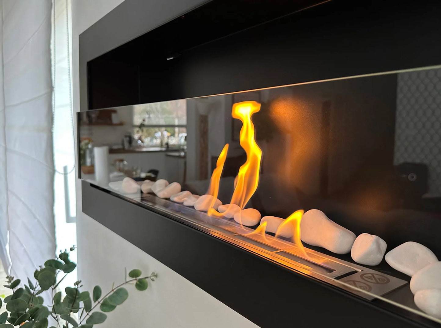 Bio-ethanol wandhaard 90x40 cm zwart mat (structuur) met glas – moderne sfeerhaard zonder schoorsteen