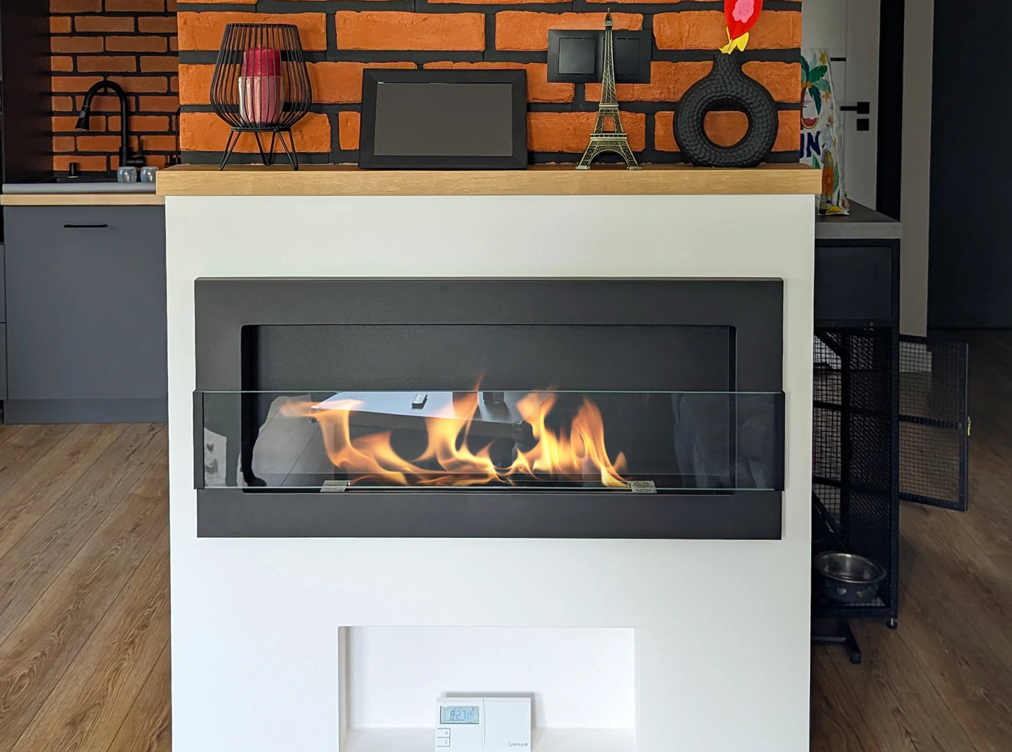 Bio-ethanol wandhaard 90x40 cm zwart mat (structuur) met glas – moderne sfeerhaard zonder schoorsteen