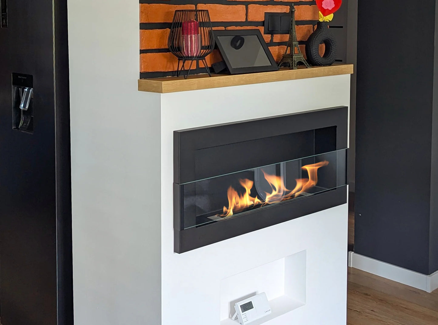 Bio-ethanol wandhaard 90x40 cm zwart mat (structuur) met glas – moderne sfeerhaard zonder schoorsteen
