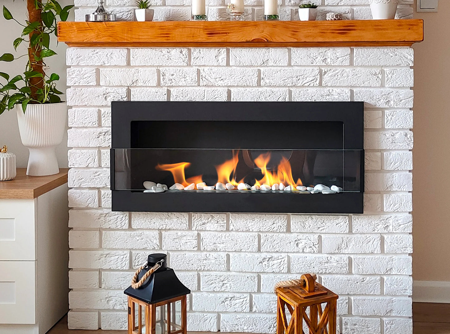 Bio-ethanol wandhaard 90x40 cm zwart mat (structuur) met glas – moderne sfeerhaard zonder schoorsteen