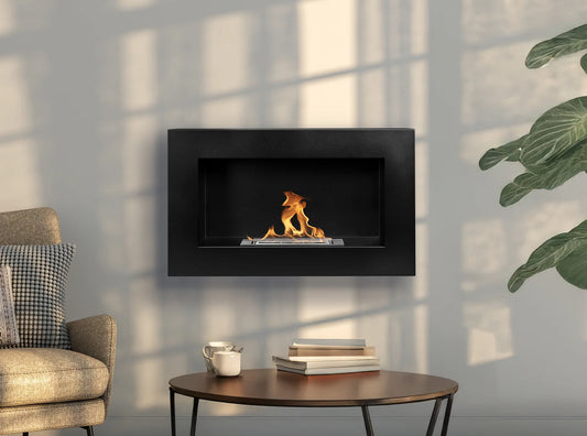 Bio-ethanol wandhaard 65x40 cm box zwart mat (structuur) – moderne sfeerhaard zonder schoorsteen