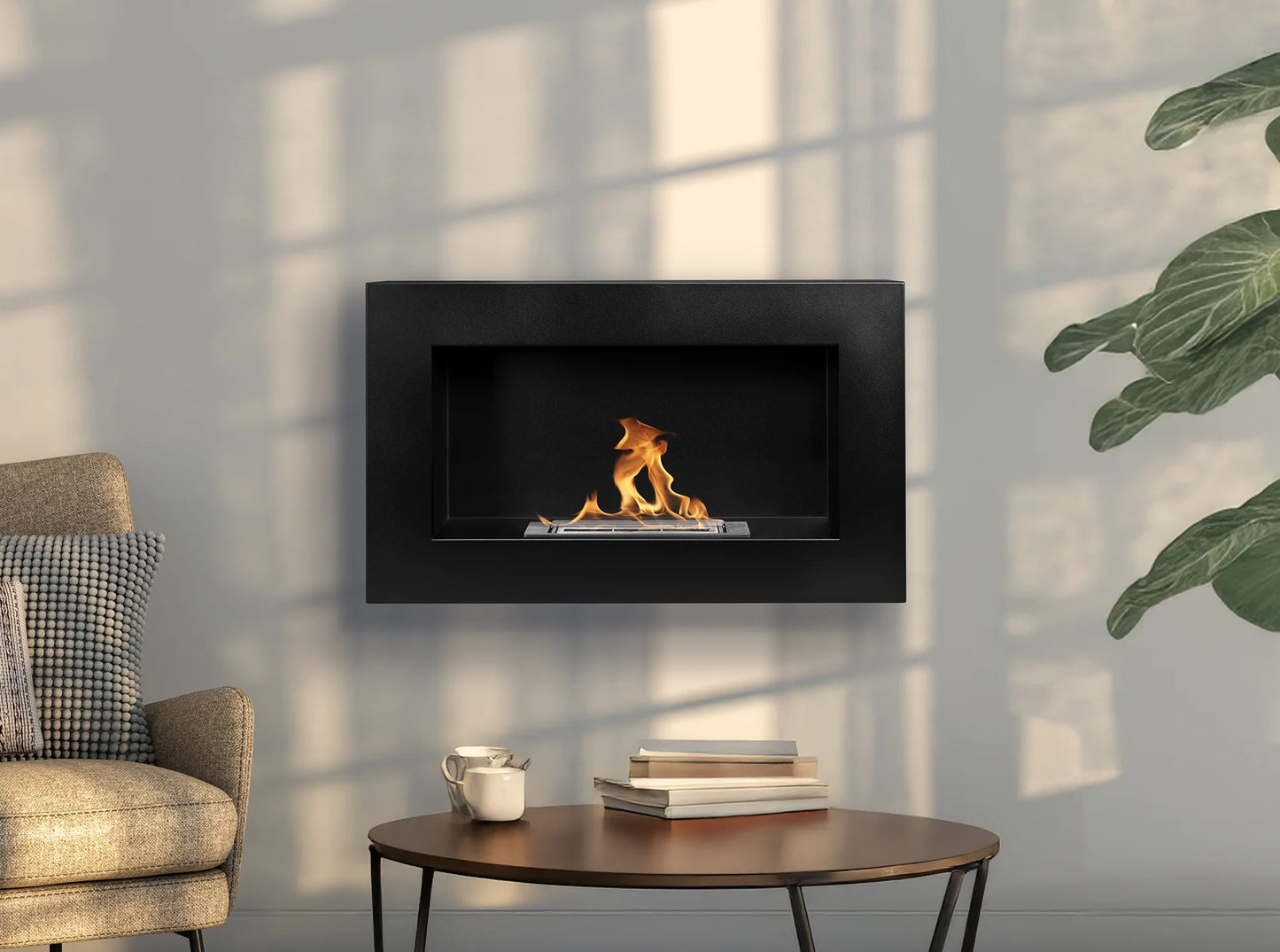 Bio-ethanol wandhaard 65x40 cm zwart mat – box design zonder glas