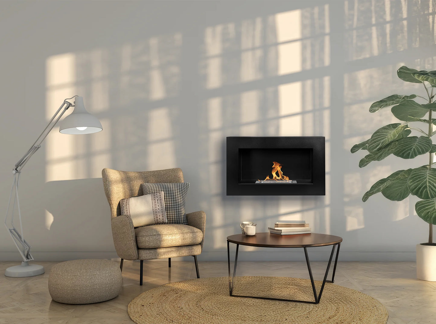 Bio-ethanol wandhaard 65x40 cm zwart mat – box design zonder glas