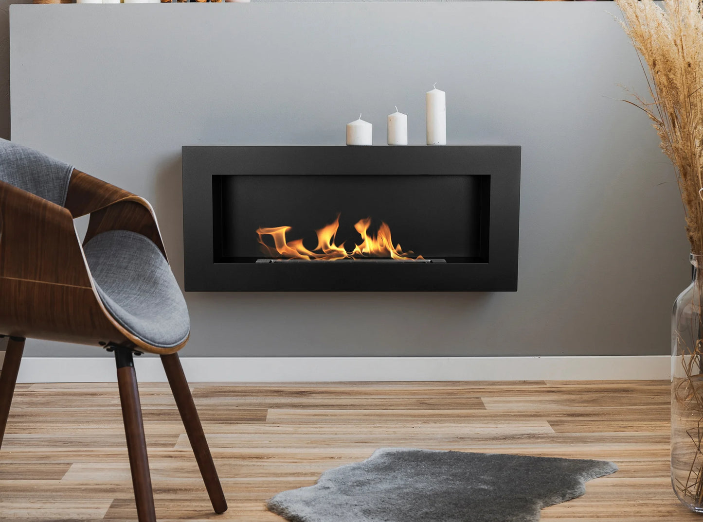 Bio-ethanol wandhaard 900x400 zwart mat – box design zonder glas