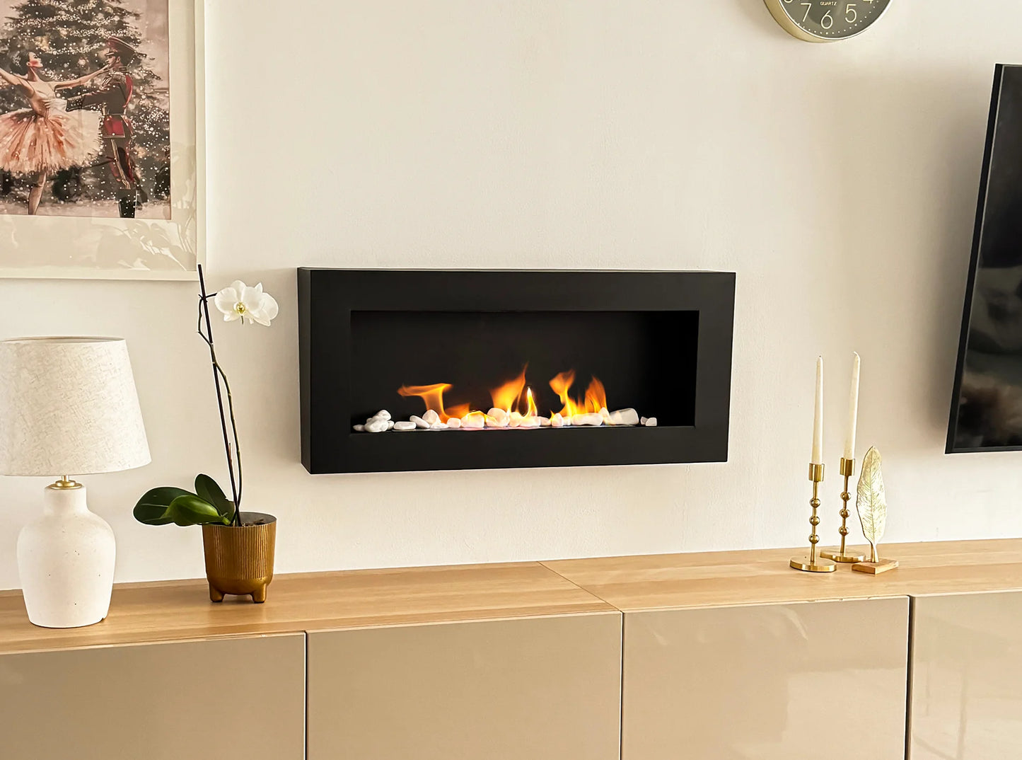 Bio-ethanol wandhaard 900x400 zwart mat – box design zonder glas