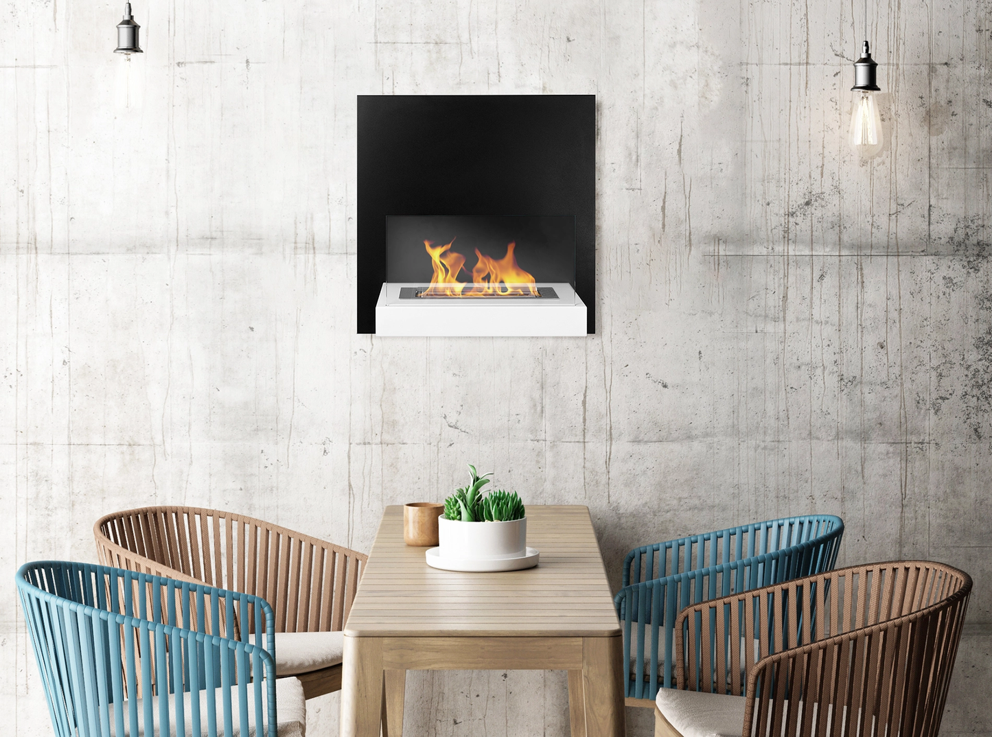Bio-ethanol wandhaard 45x47 cm zwart-wit met glas – modern design