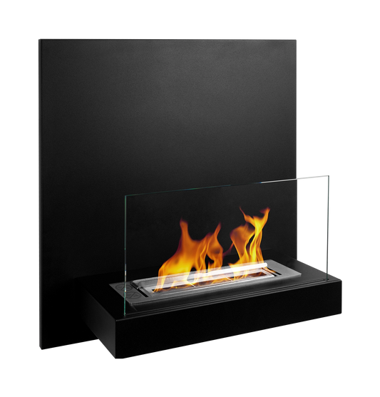 Bio-ethanol wandhaard 45x47 cm zwart mat met glas – compact design