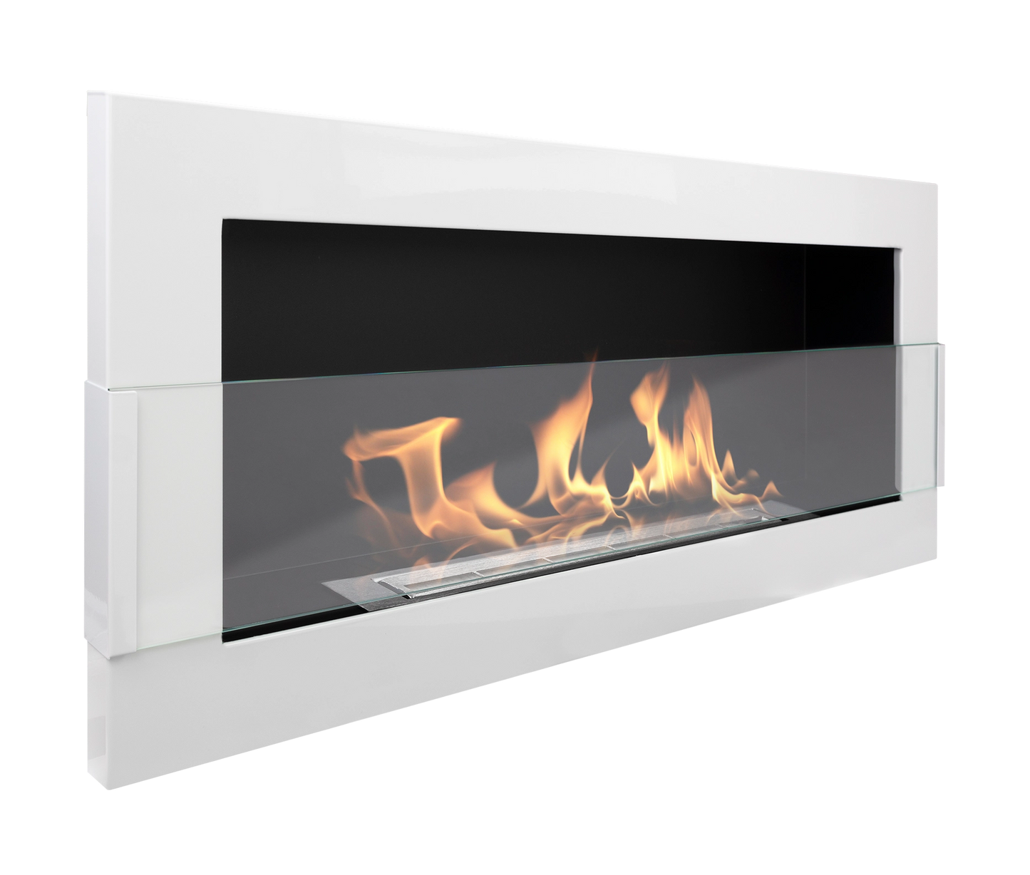 Bio-ethanol wandhaard 90x40 cm wit hoogglans met glas – moderne sfeerhaard zonder schoorsteen