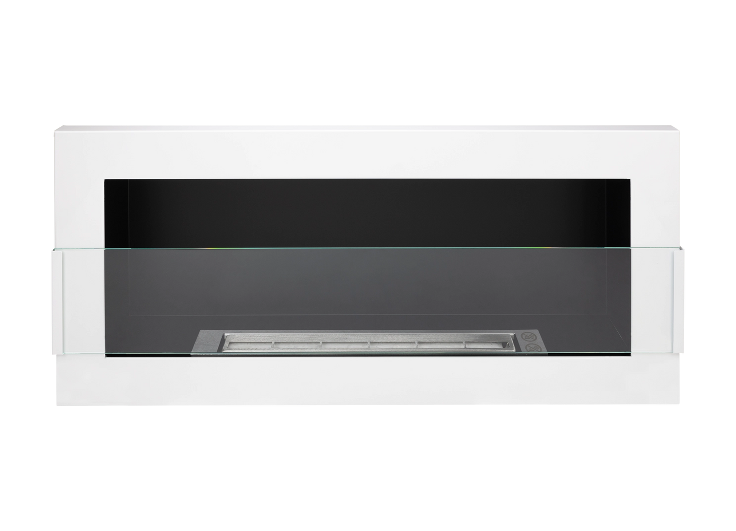 Bio-ethanol wandhaard 90x40 cm wit hoogglans met glas – moderne sfeerhaard zonder schoorsteen