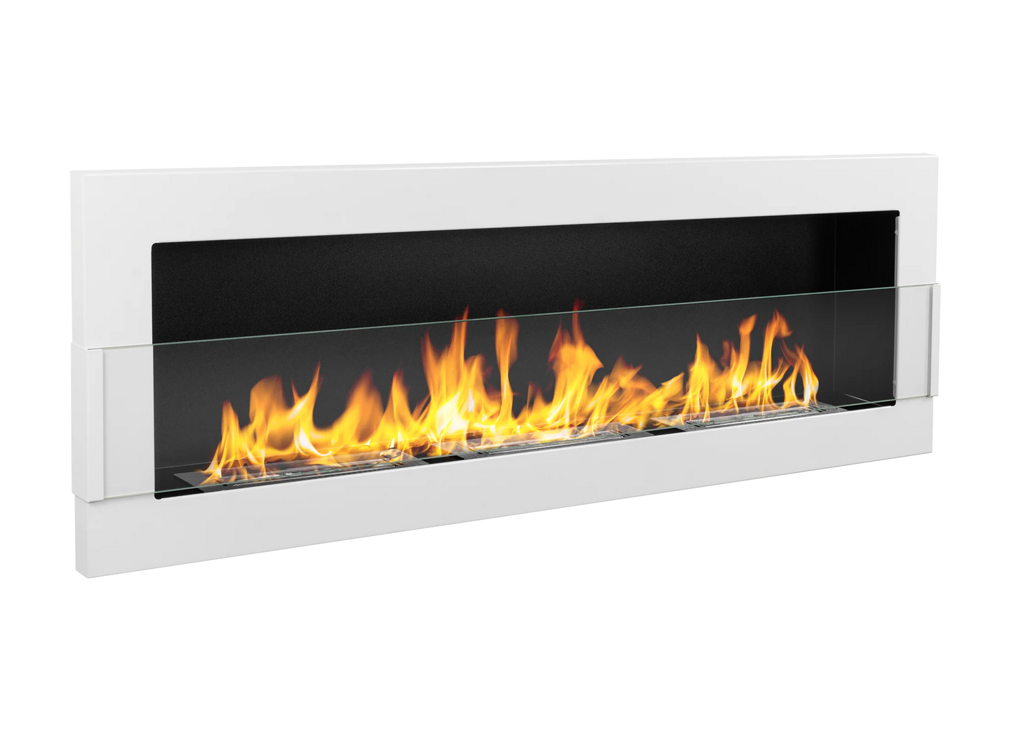 Bio-ethanol wandhaard 1200x400 wit hoogglans met glas – moderne sfeerhaard zonder schoorsteen