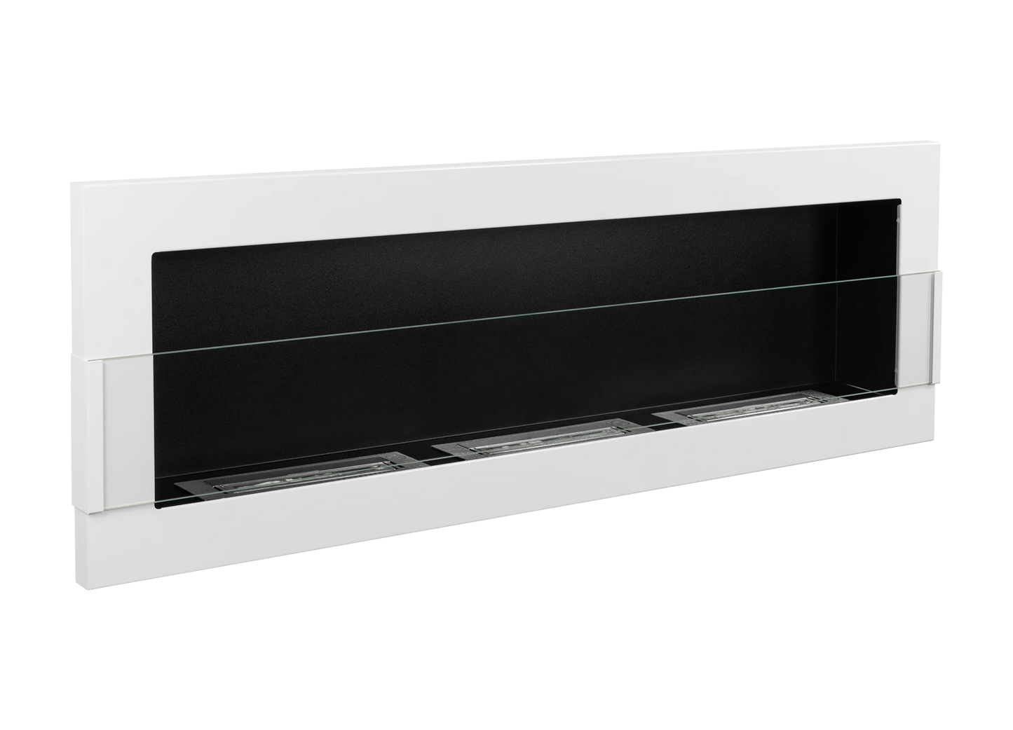 Bio-ethanol wandhaard 1200x400 wit hoogglans met glas – 3 branders
