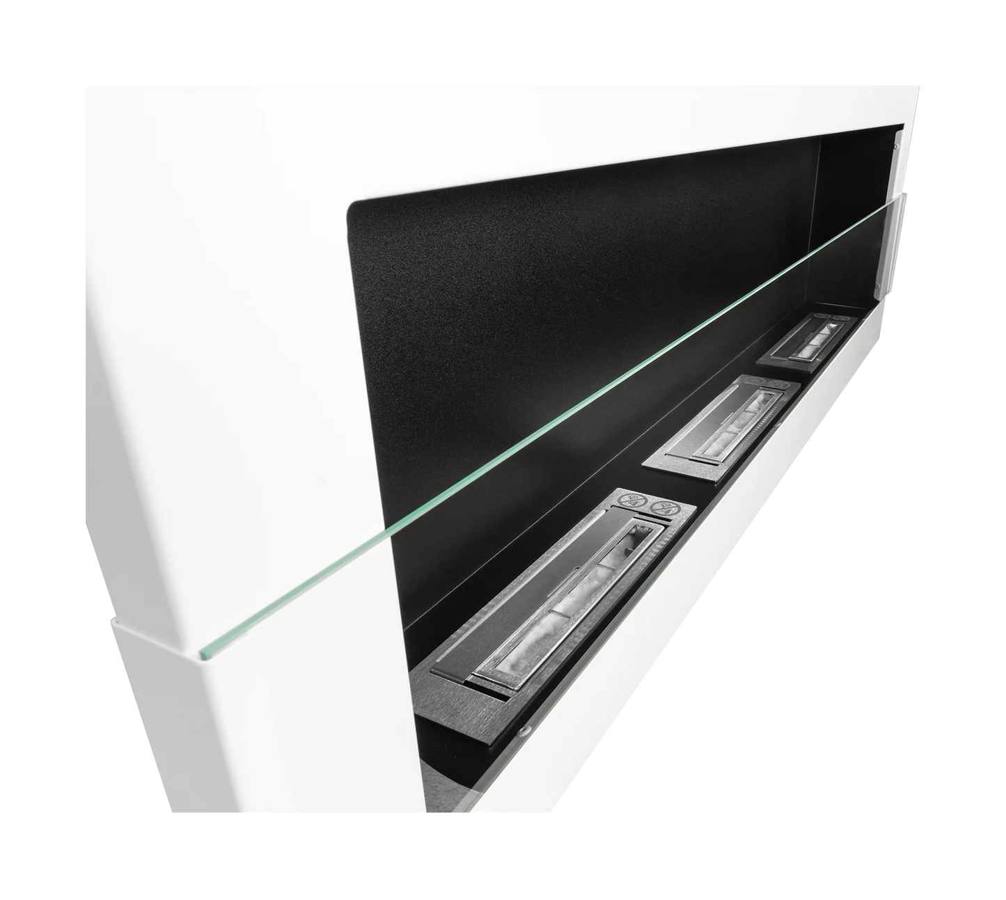 Bio-ethanol wandhaard 1200x400 wit hoogglans met glas – 3 branders
