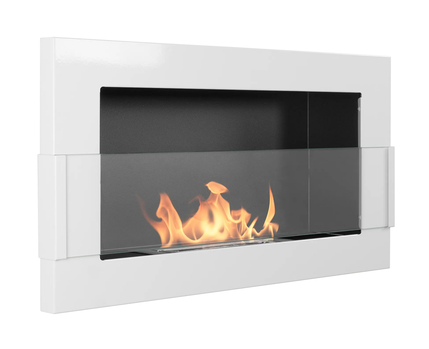 Bio-ethanol wandhaard 65x40 cm wit hoogglans met glas – moderne sfeerhaard zonder schoorsteen
