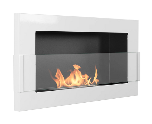 Bio-ethanol wandhaard 65x40 cm wit hoogglans met glas – moderne sfeerhaard zonder schoorsteen