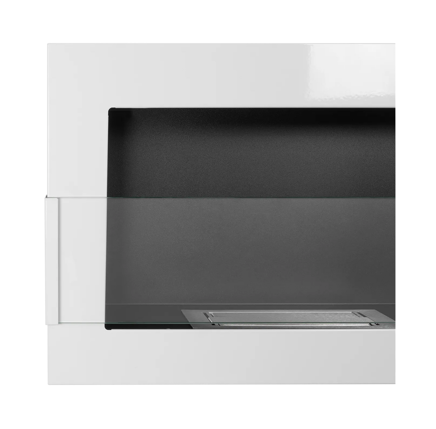 Bio-ethanol wandhaard 65x40 cm wit hoogglans met glas – moderne sfeerhaard zonder schoorsteen