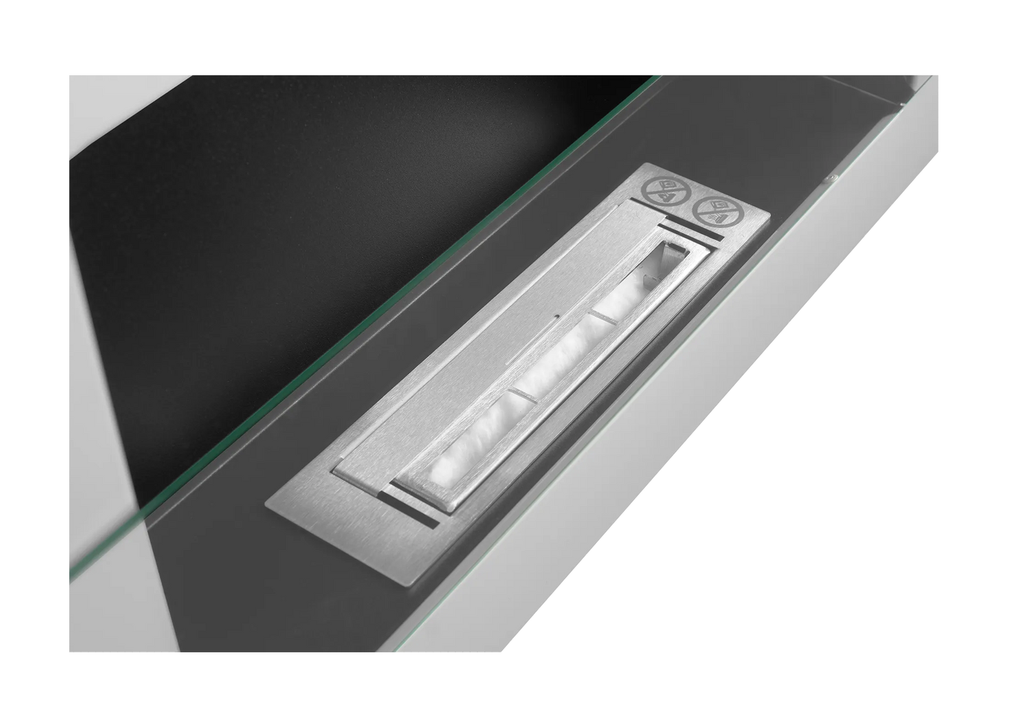 Bio-ethanol wandhaard 65x40 cm wit hoogglans met glas – moderne sfeerhaard zonder schoorsteen