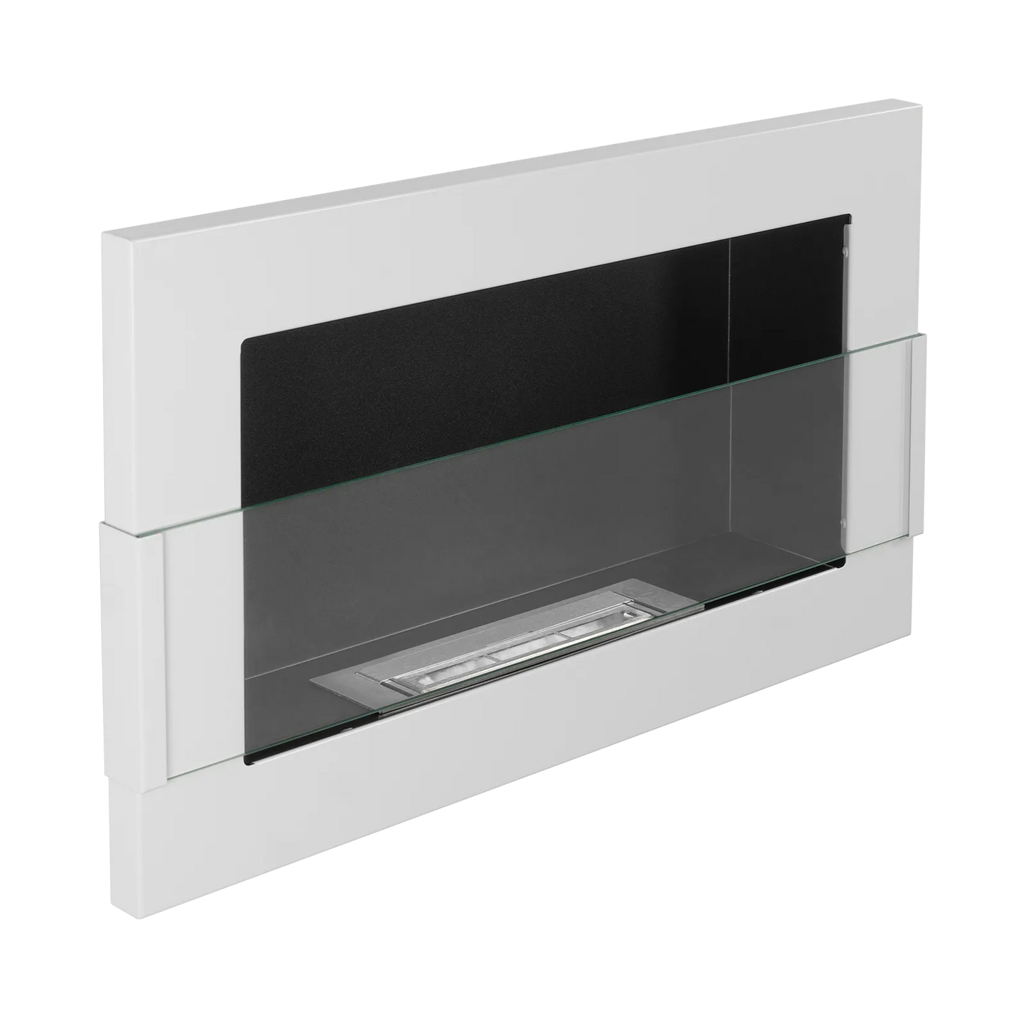 Bio-ethanol wandhaard 65x40 cm wit hoogglans met glas – moderne sfeerhaard zonder schoorsteen