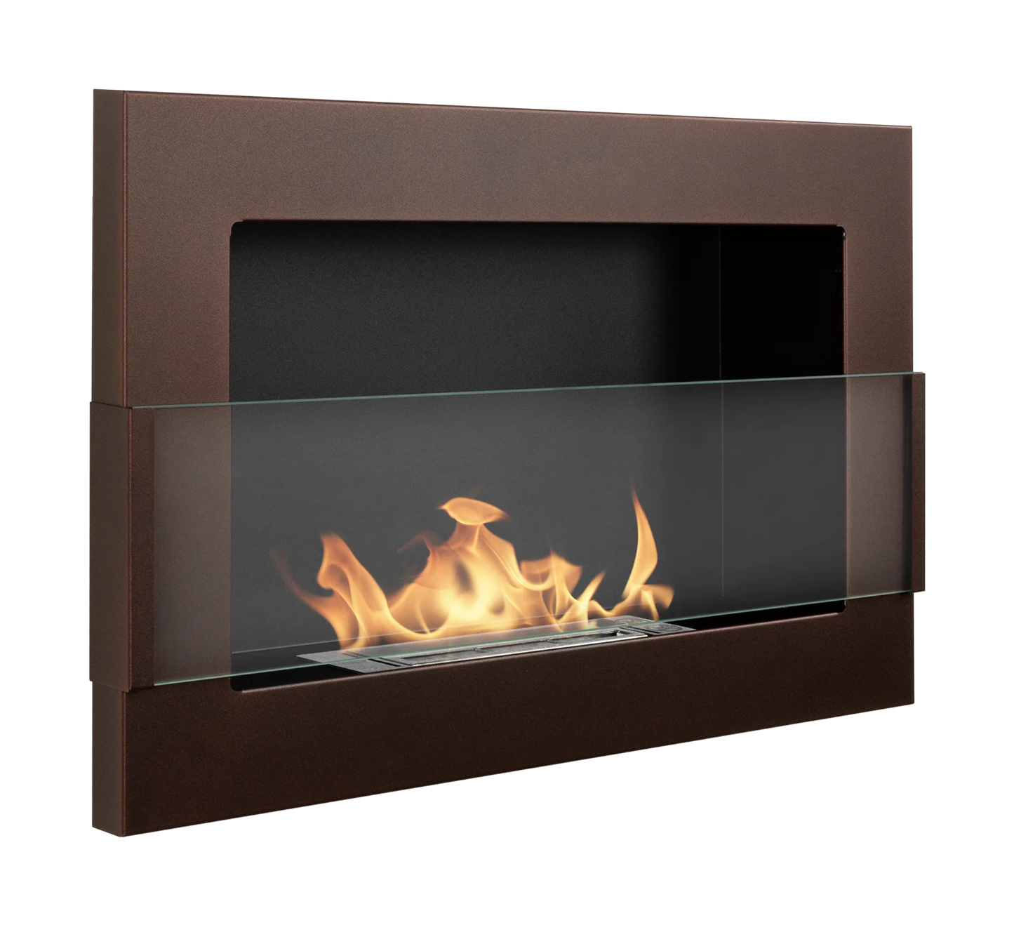 Bio-ethanol wandhaard 65x40 cm bruin mat (structuur) met glas – moderne sfeerhaard zonder schoorsteen