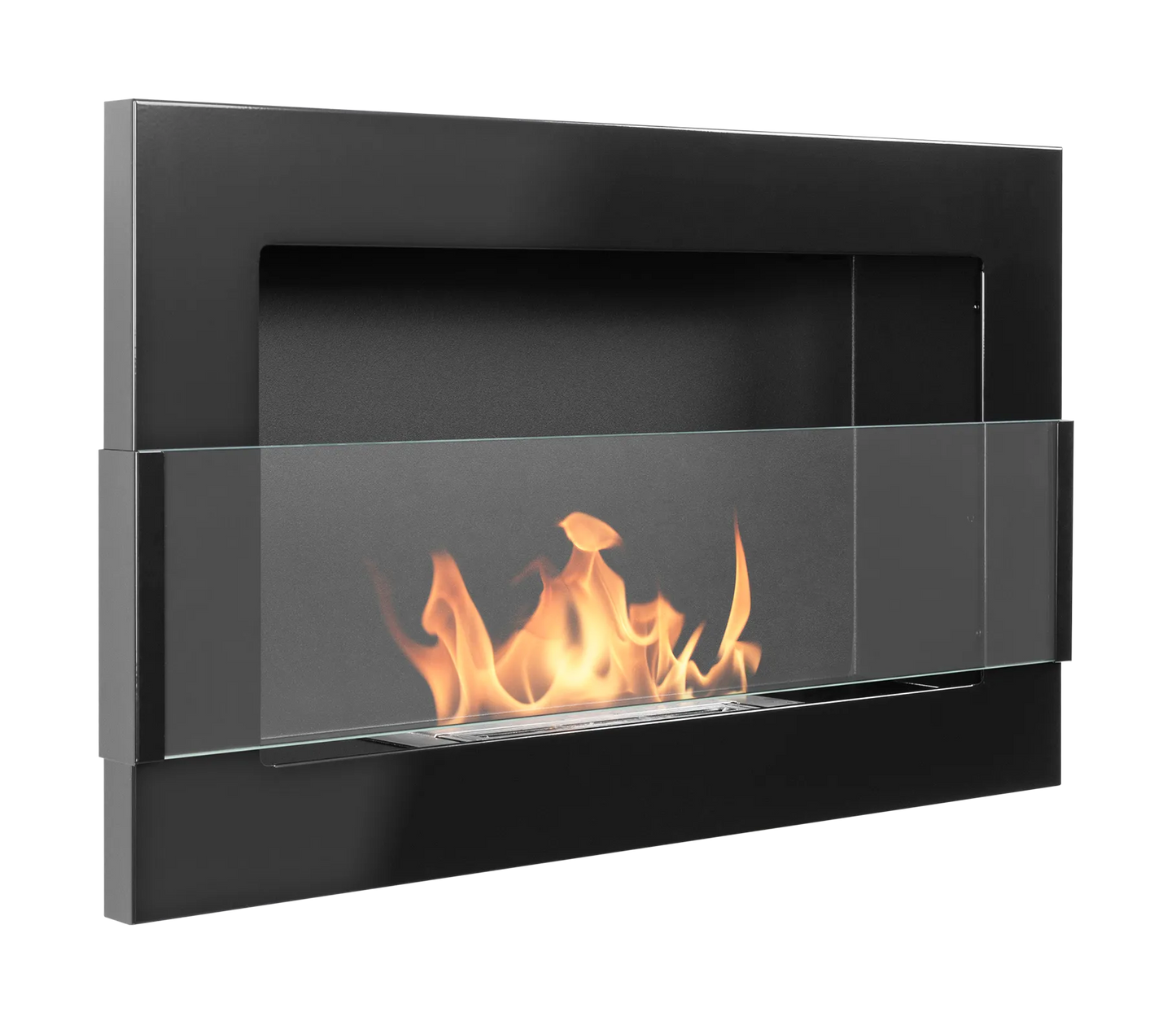 Bio-ethanol wandhaard 65x40 cm zwart hoogglans met glas – modern design