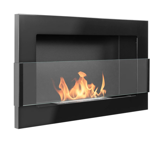 Bio-ethanol wandhaard 65x40 cm zwart hoogglans met glas – modern design